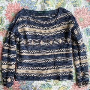 ralph lauren boho blue & tan sweater (size S)